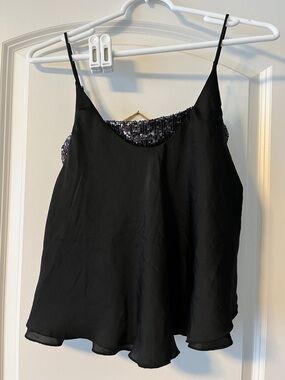 Free People Black Sequin-Trim Spaghetti Strap Camisole